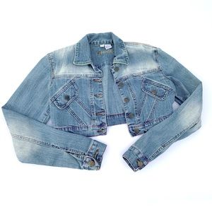 Womens Younique Light Blue Washed Cropped Denim Jean Jacket Size S